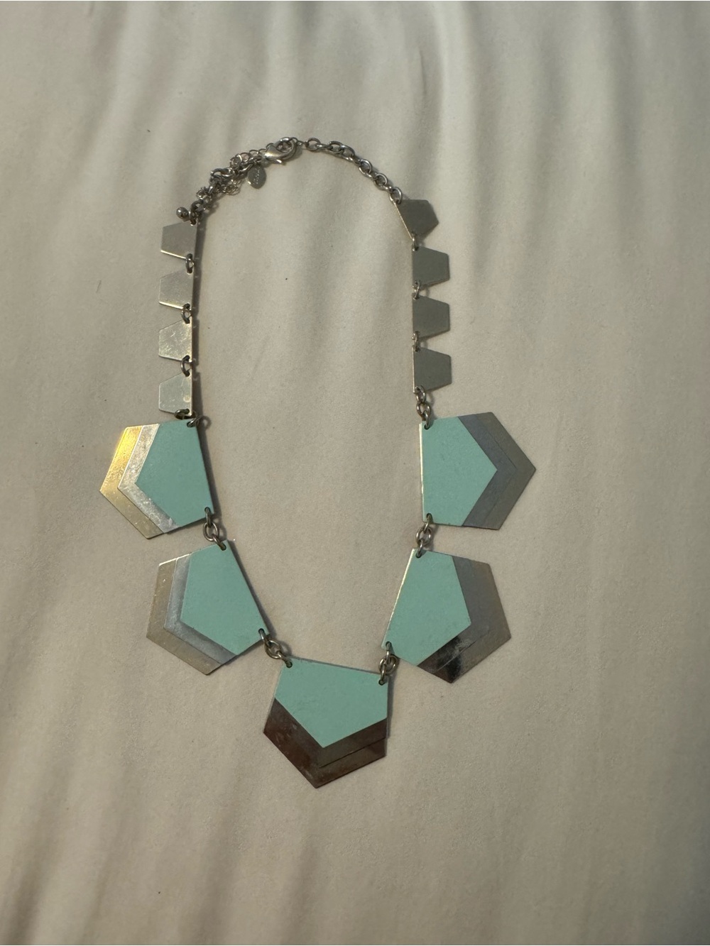 Silver, Gold, and Aqua Geometric Pendant Necklace - Women's Jewelry